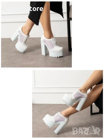 Обувки на ток - бяла кожа - FB30 