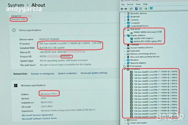 DELL Precision 7760/Core i7-11850H/NVidia RTX A3000/16GB RAM/512GB SSD/17.3 FullHD IPS 100% DCIP-3, снимка 14 - Лаптопи за работа - 48928403