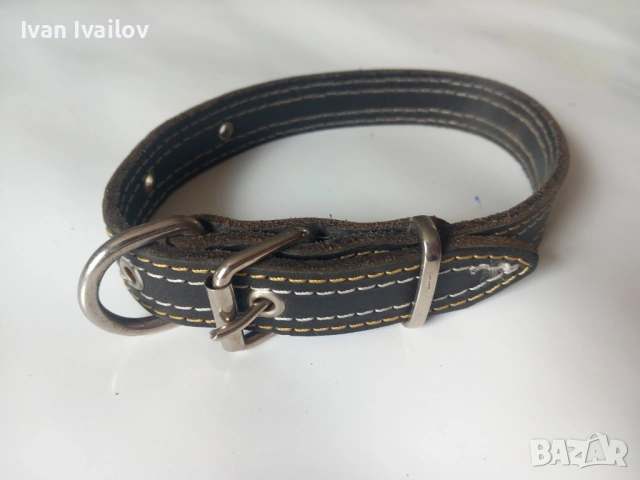 Кожена каишка за куче 50см с декоративен шев – черна, ширина 2.5см