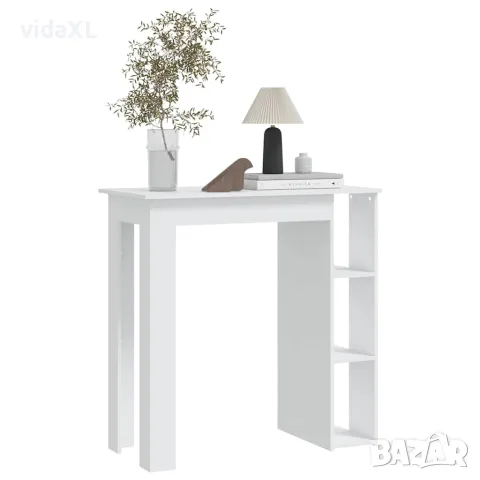 vidaXL Бар маса с рафт, бяла, 102x50x103,5 см, инженерно дърво, снимка 5 - Маси - 56147823