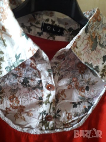 Дамска памучна червена блуза с платка, снимка 5 - Блузи с дълъг ръкав и пуловери - 30105675