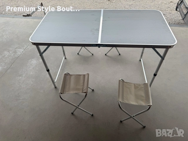Комплект сгъваема къмпинг маса с 4 стола, регулируема височина, дизайн "куфар" в сив цвят, снимка 10 - Маси - 53948370