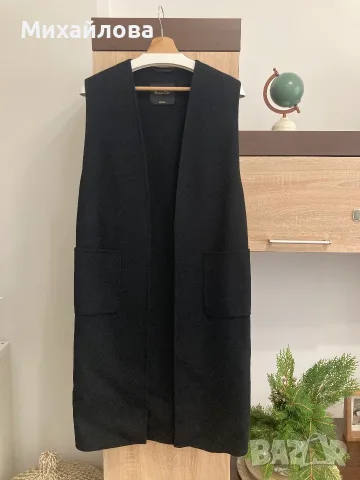 Дълъг черен елек Massimo Dutti – 80% вълна, размер S, снимка 7 - Елеци - 56439638