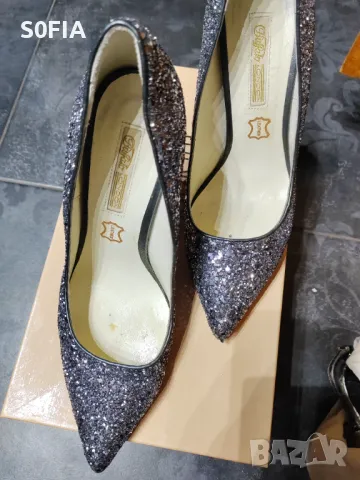 Buffalo 39 сребърен ток блестящи частици, снимка 4 - Дамски обувки на ток - 48169333