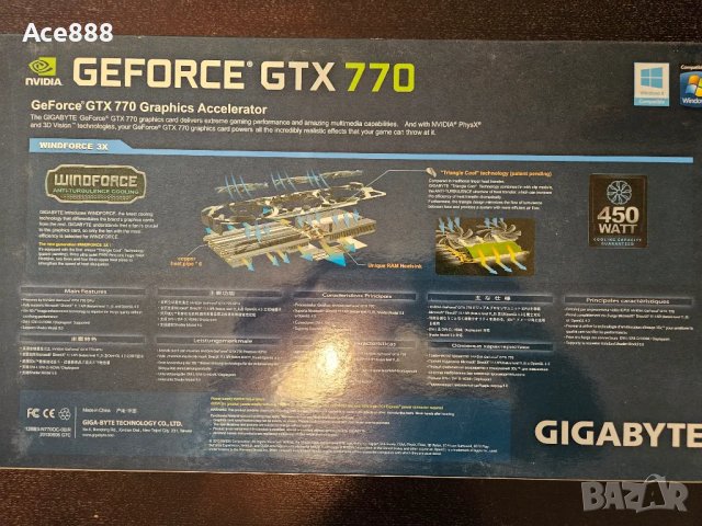 Продавам видеокарта Nvidia GIGABYTE GTX 770 WindForce 3X OC 2GB, снимка 3 - Видеокарти - 47679060