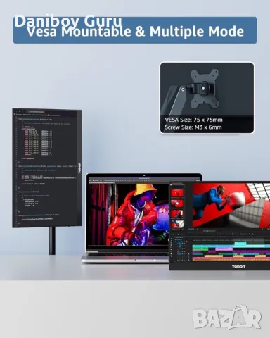 Full HD IPS Преносим монитор за лаптоп Yodoit 1920 × 1080  с IPS 15,6-инчов FHD  за пътуване  с USB, снимка 4 - Монитори - 48833776