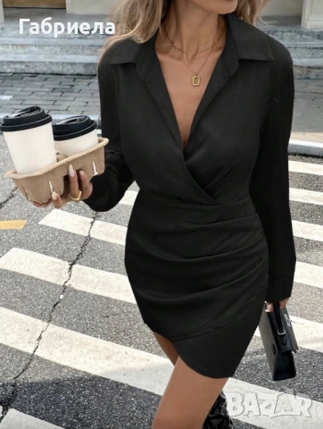 Нова къса черна рокля с дълъг ръкав, снимка 2 - Рокли - 53014712