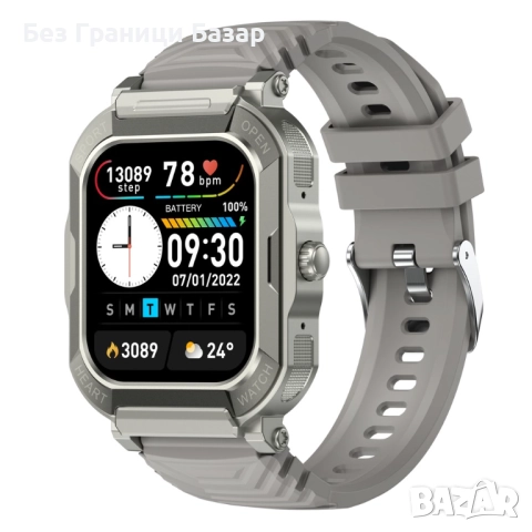 Нов H30 Спортен Смарт Часовник 1.91'' с SpO2 и 100+ спортни режима Сива каишка