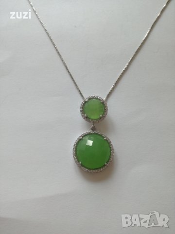 Сребърно колие с цирконий и хризопраст