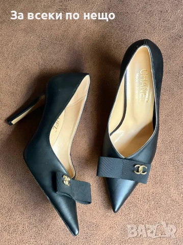 Chanel Дамски Черни Обувки На Ток Шанел Код E645, снимка 3 - Дамски обувки на ток - 51023180