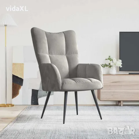 vidaXL Релаксиращ стол, светлосив, кадифе, снимка 2 - Столове - 56146833