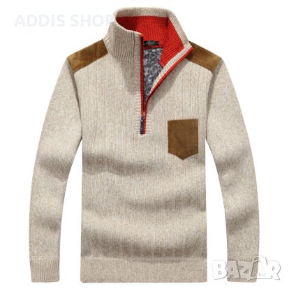 Мъжки моден пуловер с топла подплата, 5цвята, снимка 4 - Пуловери - 39174052