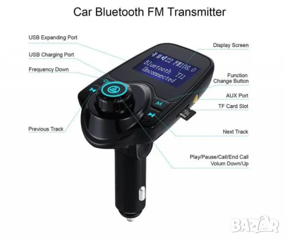 Трансмитер зарядно с МР3 плейър, радио и Bluetooth връзка HF25, снимка 8 - Друга електроника - 49229249