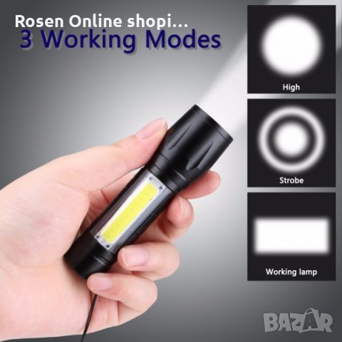 МОЩНО ДЖОБНО LED ФЕНЕРЧЕ 5В1 С ФОКУС, 3 СТЕПЕНИ И АКУМУЛАТОРНА БАТЕРИЯ,Промо цена!, снимка 3 - Къмпинг осветление - 30245173
