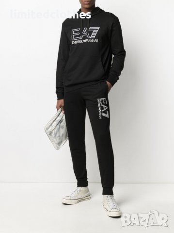 EMPORIO ARMANI EA7 Black Embroidered Logo Мъжко Горнище тип Суичър size XL (L), снимка 4 - Суичъри - 35418989