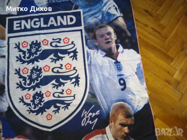 Англия футболно знаме с принт подписи на 6 легенди-Бекъм-Оуен-Рууни-Кембъл -Скоулс Джерард 116х182  , снимка 6 - Футбол - 38013610