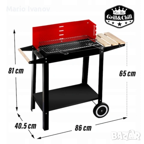 Градинско барбекю на колела, емайлирана стомана, 4 степени + Подарък 3 прибора, снимка 9 - Барбекюта - 53380001