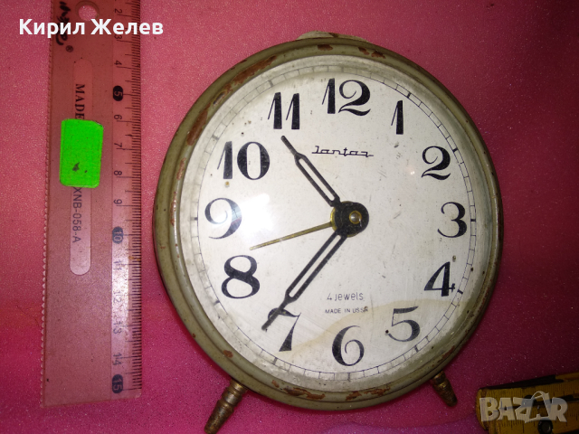 JANTAR MADE in USSR Стар КОЛЕКЦИОНЕРСКИ РУСКИ БУДИЛНИК МЕХАНИЧЕН НАСТОЛЕН ЧАСОВНИК ЯНТАР СССР 24093, снимка 8 - Антикварни и старинни предмети - 44549318