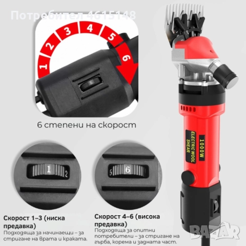Електрическа машинка за стригане на овце и кози PAT JULIMG – 1000W, 6 скорости, професионални острие, снимка 6 - Други стоки за дома - 51963273