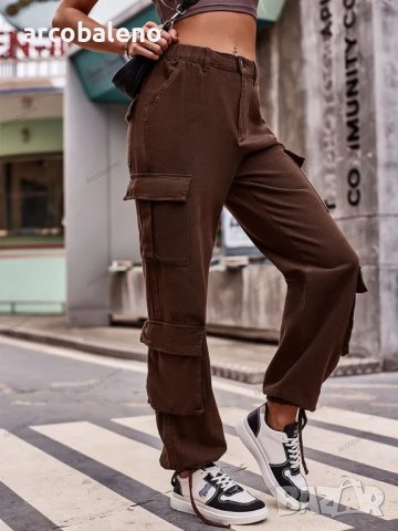 Дамски дънкови карго панталони с широки джобове и връзки, 5цвята , снимка 4 - Панталони - 42091265