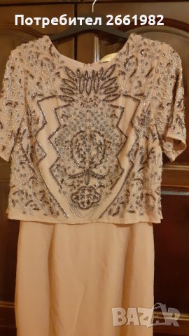 Маркова рокля с бродирани камъни в цвят пепел от роза, снимка 2 - Рокли - 34484602