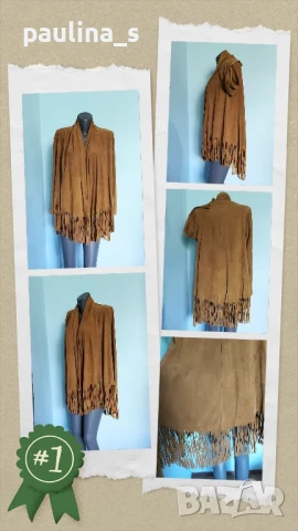 Два броя / Дизайнерско манто тип туника "Uterque", "Unbranded" / Естествен набук , снимка 14 - Палта, манта - 36890137
