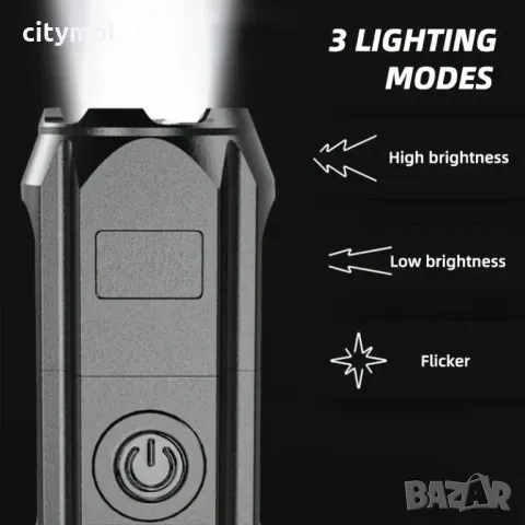 Акумулаторен CREE LED фенер с USB зареждане, ZOOM функция, снимка 4 - Къмпинг осветление - 48058464
