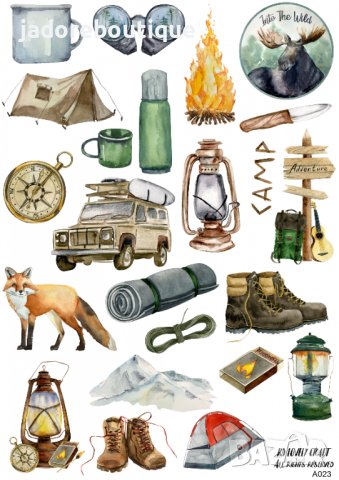 Скрапбук стикери за декорация планер къмпинг adventure самозалепващ лист А5, снимка 1