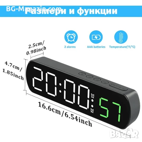 Електронен настолен LED часовник с термометър аларма постоянно светещ на ток USB за дома офиса нов, снимка 2 - Други - 51178926