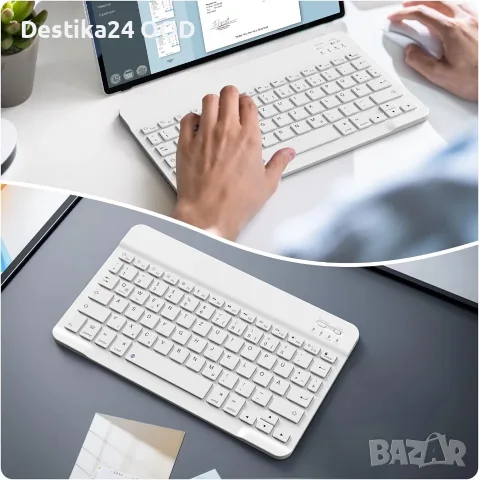 Ултра тънка Bluetooth клавиатура zoyu – безжична, презареждаема, QWERTZ, бяла, снимка 6 - Клавиатури и мишки - 56007466