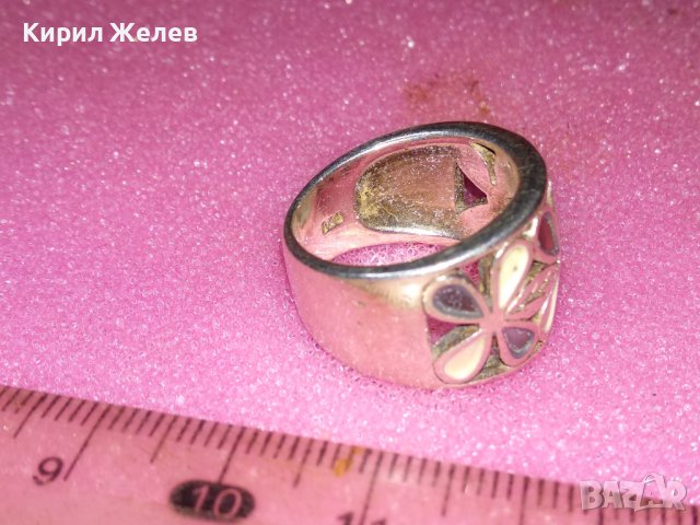 ФЛОРАЛЕН ЕМАЙЛИРАН СРЕБЪРЕН ПРЪСТЕН СРЕБРО 925 АНГЛИЙСКИ СТАРА РЪЧНА ИЗРАБОТКА 41844, снимка 10 - Пръстени - 44405920