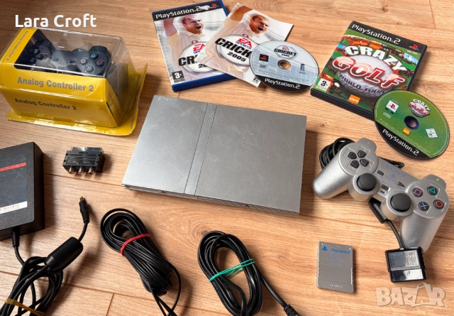 PS2 Slim Silver PlayStation 2 + подарък 6 игри и два контролера