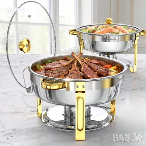 Warmounts 6L съдове за затопляне на храна, 2 броя кръгли съдове със стъклен капак