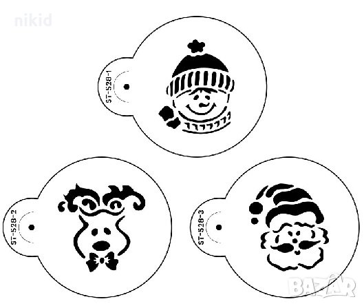 3бр Коледни кръгли Снежен Човек Елен ядо Коледа стенсил шаблон спрей за бисквитки чаша украса декор , снимка 2 - Други - 31081710