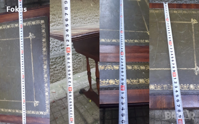 Две винтич масички от махагон със зелена кожа и златен лист, снимка 6 - Антикварни и старинни предмети - 51498142