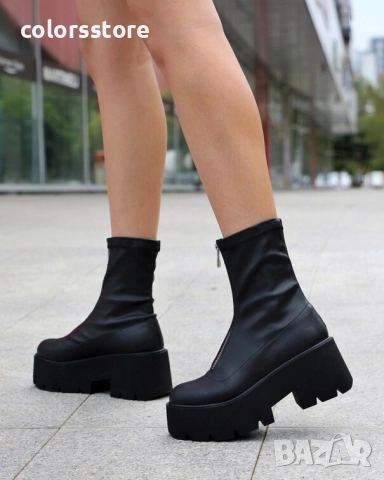 Боти на платформа - черна кожа - LT10 
