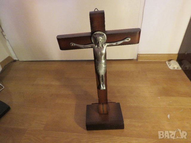 Кръст, Голям старинен православен настолен кръст, настолно разпятие, разпятие Христово 41х 23 см