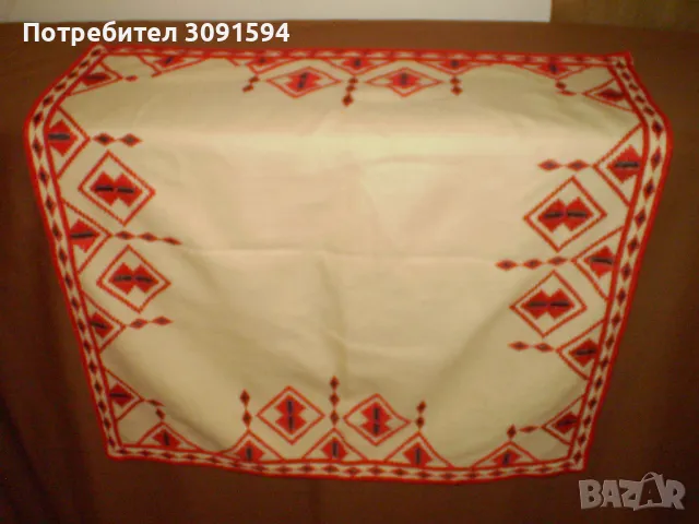 Винтидж ръчно бродирано памучно каре покривка червена бродерия, снимка 3 - Покривки за маси - 49447485