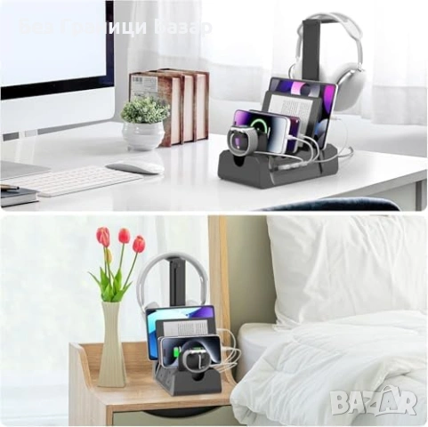 Нова 6 в 1 зарядна станция с AC USB USB-C за телефон таблет слушалки и часовник, снимка 6 - Друга електроника - 54230503