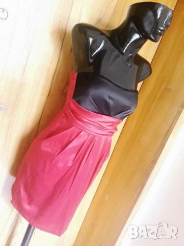 Цикламено-черна къса рокля бюстие от сатен С/М, снимка 2 - Рокли - 21230545