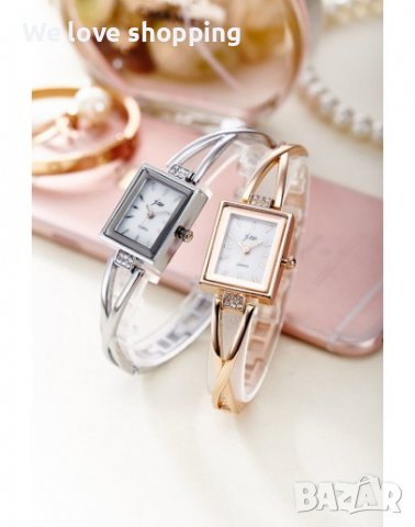 Квадратен дамски часовник с кристали (005), снимка 1 - Дамски - 40087971