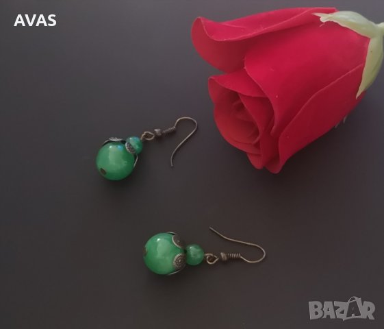 Винтидж обеци със зелен авантюрин , снимка 2 - Обеци - 29903794