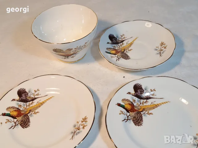 английски порцеланов сет за чай с фазани   4/3, снимка 7 - Чаши - 49028126