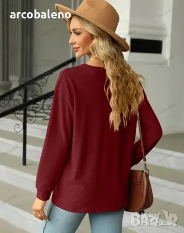 Дамска блуза с дълги ръкави и копчета с V-образно деколте, 6цвята , снимка 3 - Блузи с дълъг ръкав и пуловери - 49200826