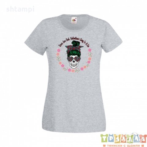 Дамска тениска Свети Валентин Valentines Day Skull Valentine's 4, снимка 3 - Тениски - 35621964