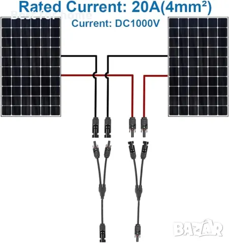 Комплект  кабелни разклонители и конектори MC4 Y 2в1 за соларни панели, снимка 4 - Други машини и части - 48711195