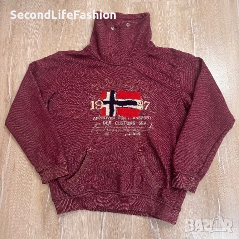 Мъжки пуловер с висока яка Napapijri, размер XL, бордо, памучен