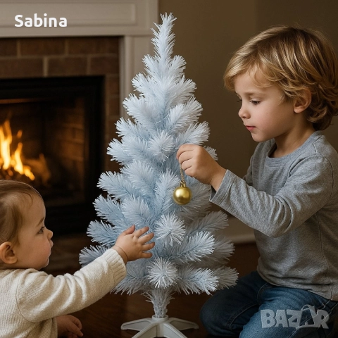 Елегантна елха в бял и син цвят 60 см – Стилна празнична декорация, снимка 3 - Декорация за дома - 52454612