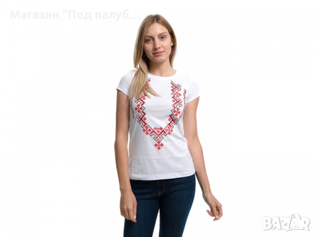 Нова дамска бяла тениска с трансферен печат Шевица, Етно мотив, България, снимка 16 - Тениски - 29964888