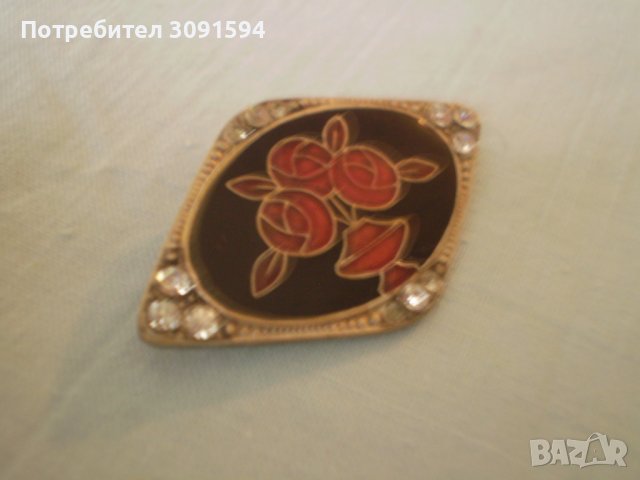 Старинна брошка бял метал с емайл, снимка 5 - Антикварни и старинни предмети - 39343484